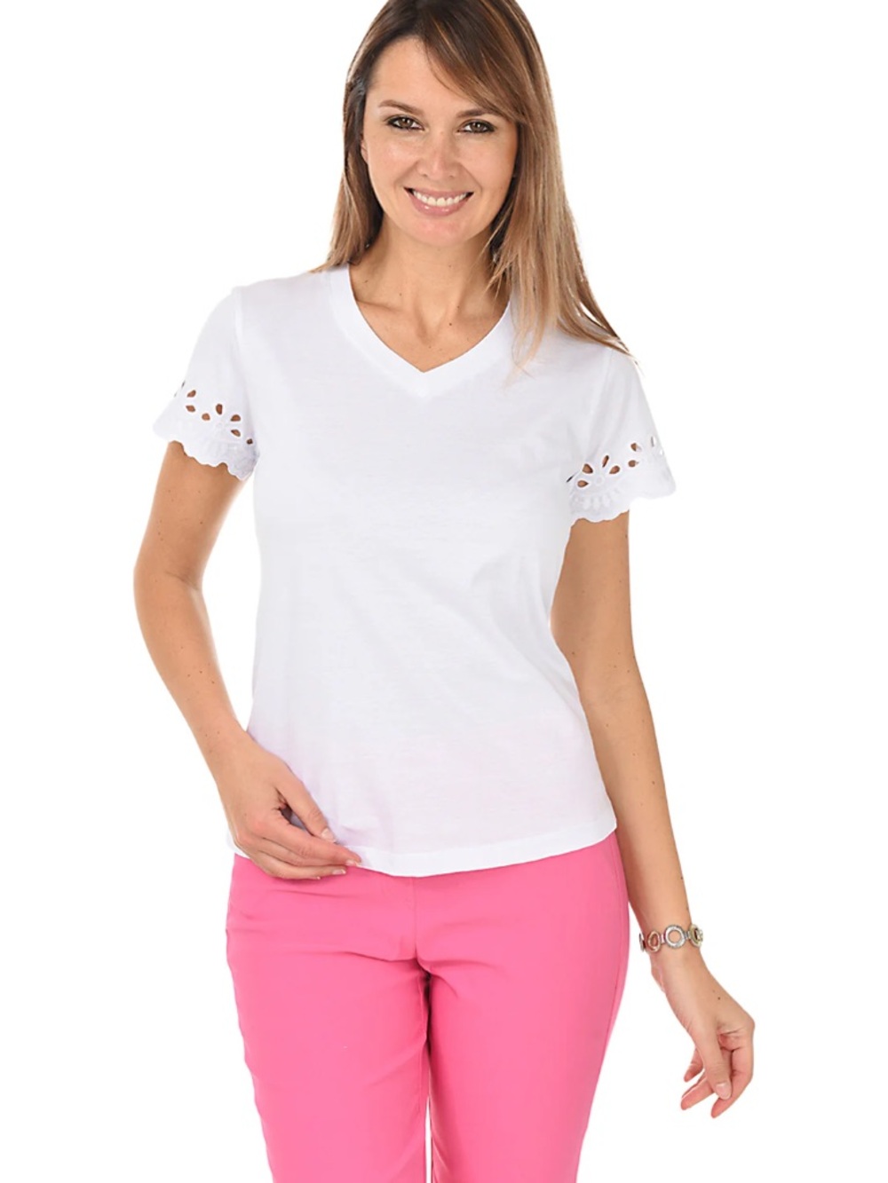 Anthony’s Resort Wear Women's White Cut Out Sleeve Tee
